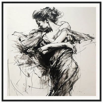 Dynamic charcoal sketch of a figure in motion for Festive Harmonic Meditations framed posters