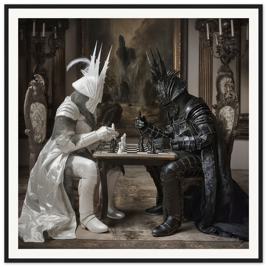 Two armored figures in Knightly Psyche Duel chess match, special edition art™