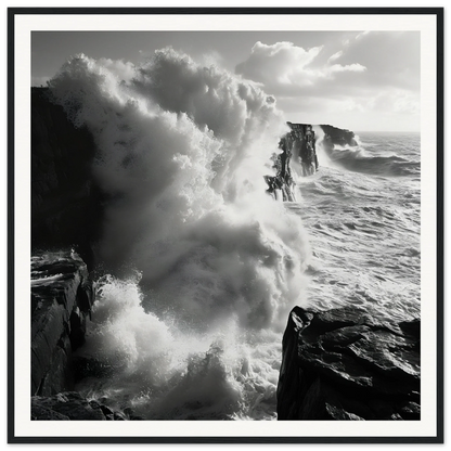 Majestic Tempest Dance captures powerful ocean waves crashing against rugged cliffs