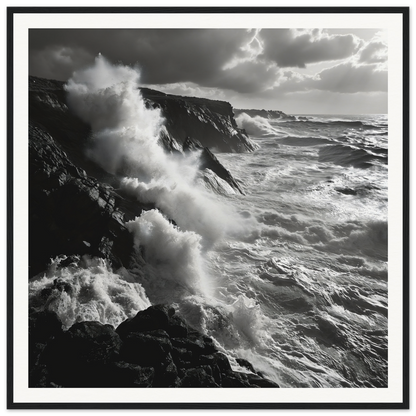 Powerful ocean waves crash on cliffs in Mystic Tempest Waltz special edition art™ framed posters