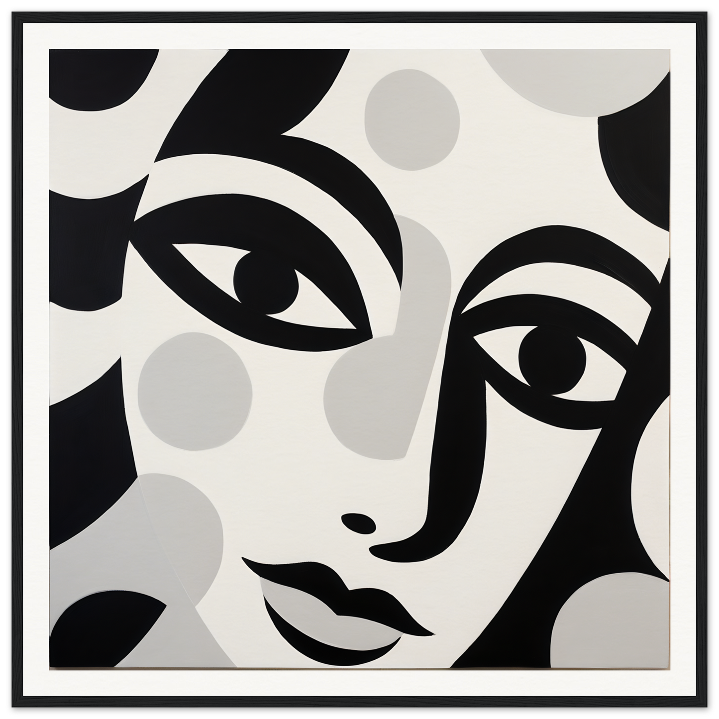 Abstract black and white Mystic Visage Encounter art with curved lines and dots