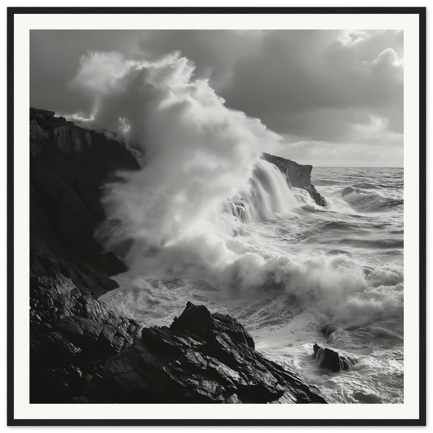 Powerful ocean waves crash on cliffs in Nature’s Whispered Conquest special edition art™