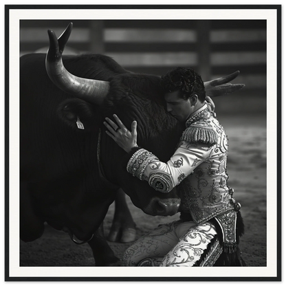 A Quiet Matador grapples with a bull in a vibrant, special edition art™ piece