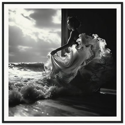 Flowing white dress in silhouette from Seas Dream Salutations, perfect for your space