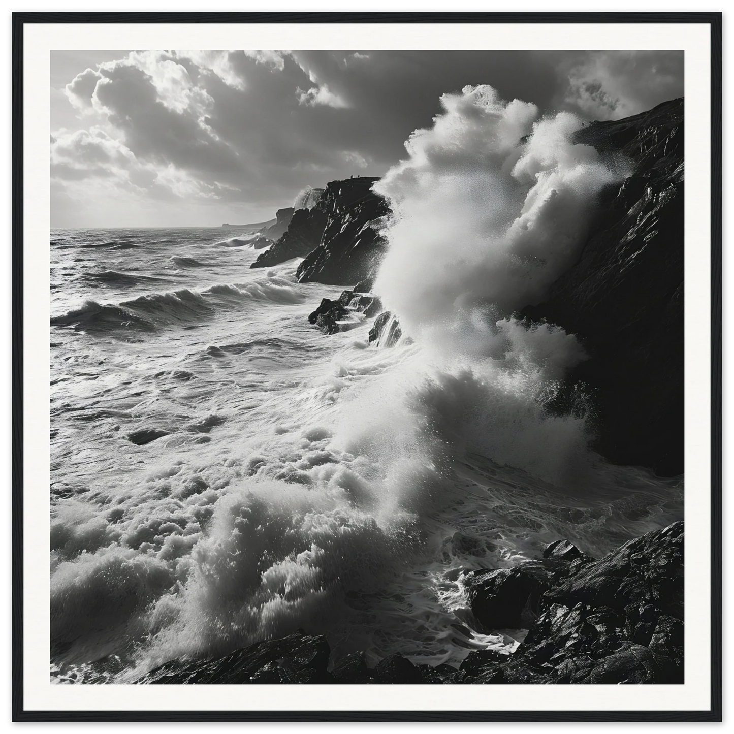 Powerful ocean waves crash on rocky cliffs in Sea’s Relentless Requiem special edition art™