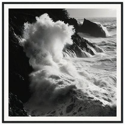 Powerful ocean waves crash on rocky cliffs, perfect for Seas Slaps Struzgwžues art