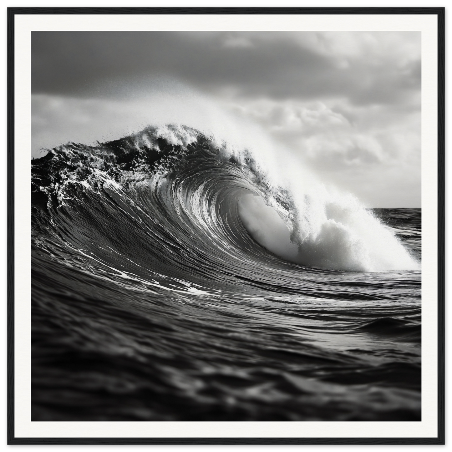 Stunning ocean wave curling into a barrel shape for Sea’s Thunderous Elegy framed poster