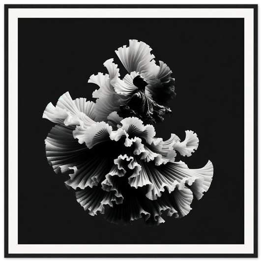 Ruffled white coral-like petals in a spiral, Swirling Euphoria Unbound art piece