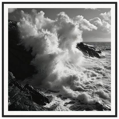 Tide’s Judgement Hour artwork of a powerful ocean wave crashing against rocky cliffs