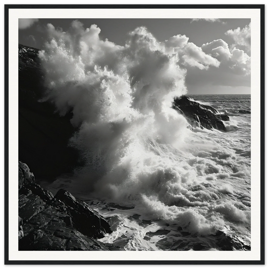 Tide’s Judgement Hour artwork of a powerful ocean wave crashing against rocky cliffs