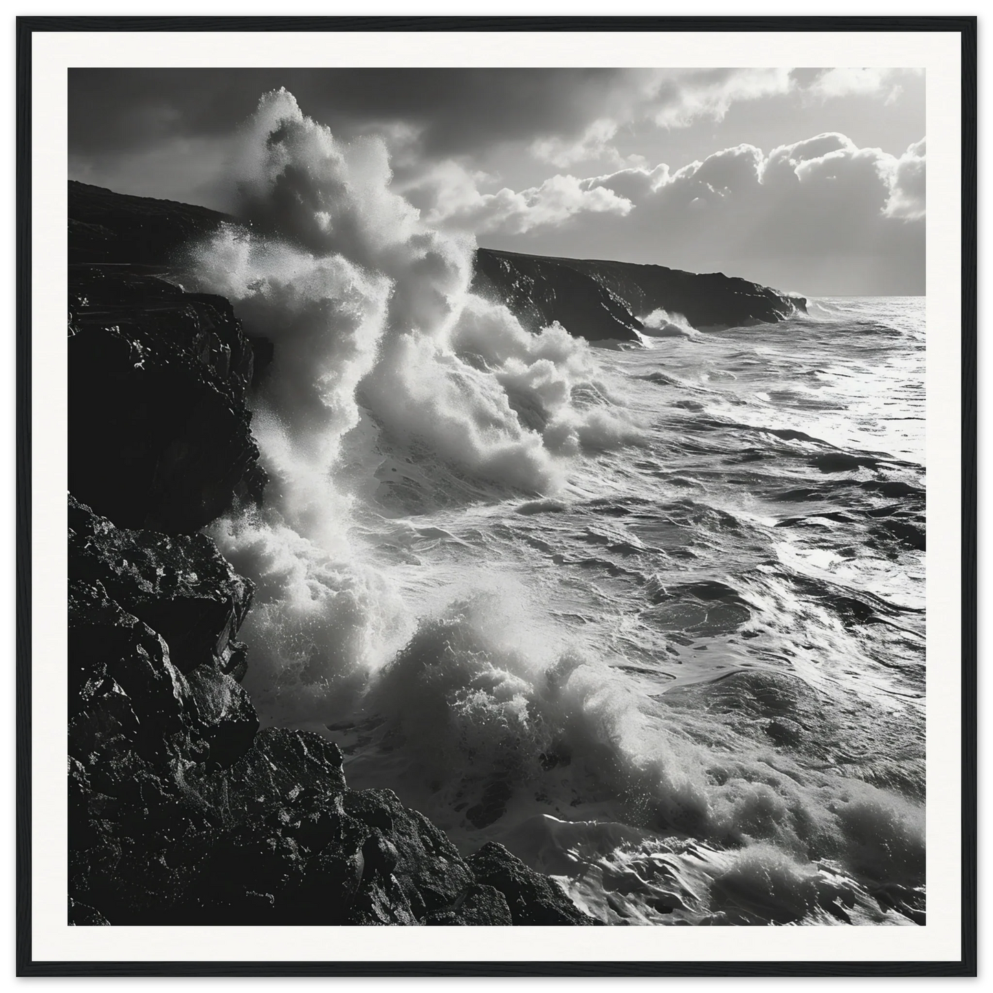 Powerful ocean waves crash on rocky cliffs in Tide’s Tumult Saga special edition art™