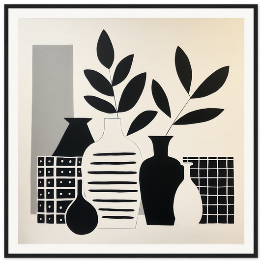 Black and white minimalist art of vases and leaves in Vase Symphony Zen special edition