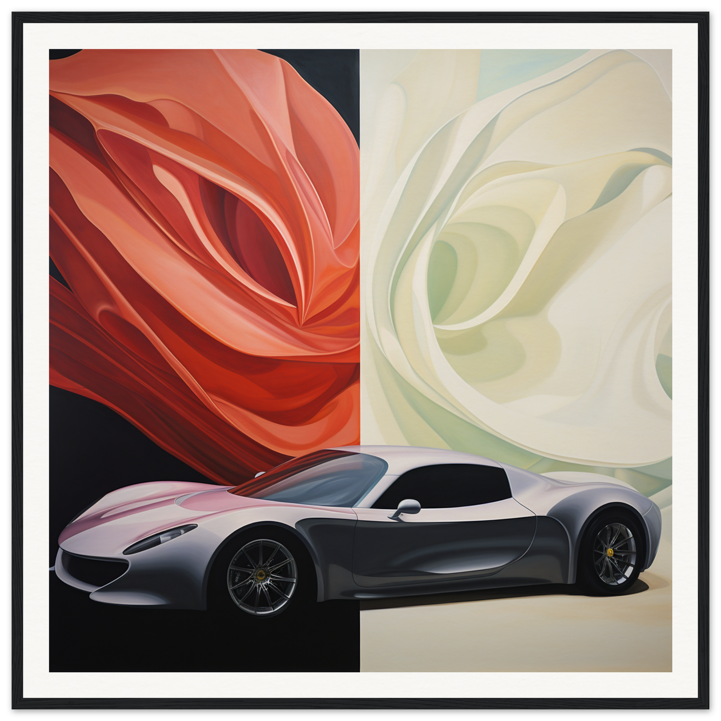 Sleek silver sports car with black wheels from Velocity’s Silent Duet special edition art™