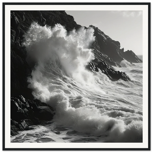 Powerful ocean waves crashing on cliffs in Waves Eternal Dialogue special edition art™