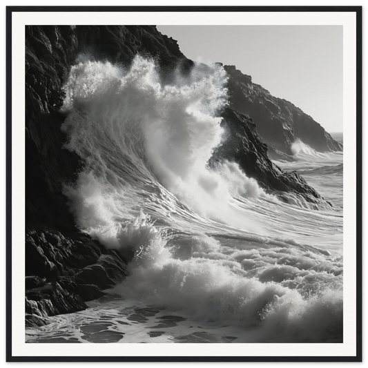 Ocean wave crashing on cliffs in Whirlwind’s Whisper, Special Edition Art™ on durable pine wood