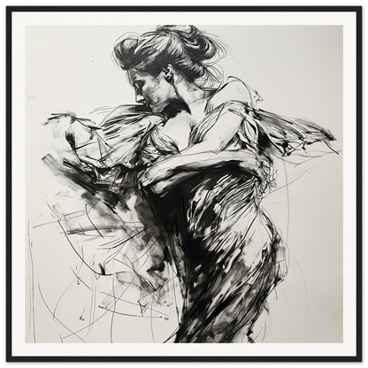 Expressive black and white sketch of a dancer for Whispering Solar Solitude poster