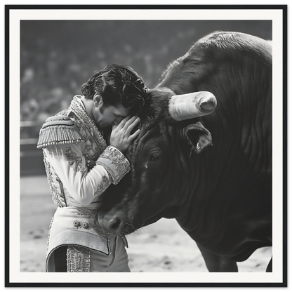 Matador in ornate uniform and bull, perfect for Whispers of Confrontation framed wall art