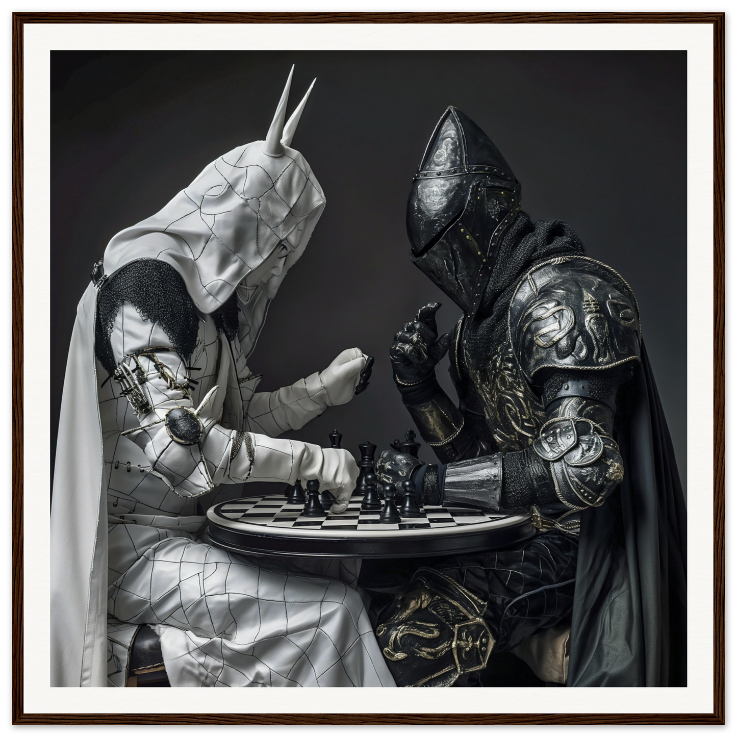 Two armored figures chess battling in Armored Minds Duel special edition art™