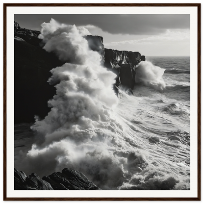 Powerful ocean waves crash on cliffs in Cliffs’ Chaotic Ballet seascape artwork