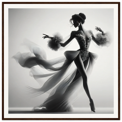 Graceful dancer in flowing dress showcasing Dancing Lightstreams Afloat on museum-quality paper