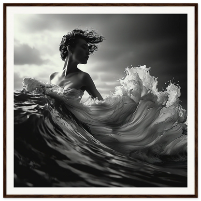 Dramatic black and white photo of a figure merging with an ocean wave in Ebb Undulate Insights