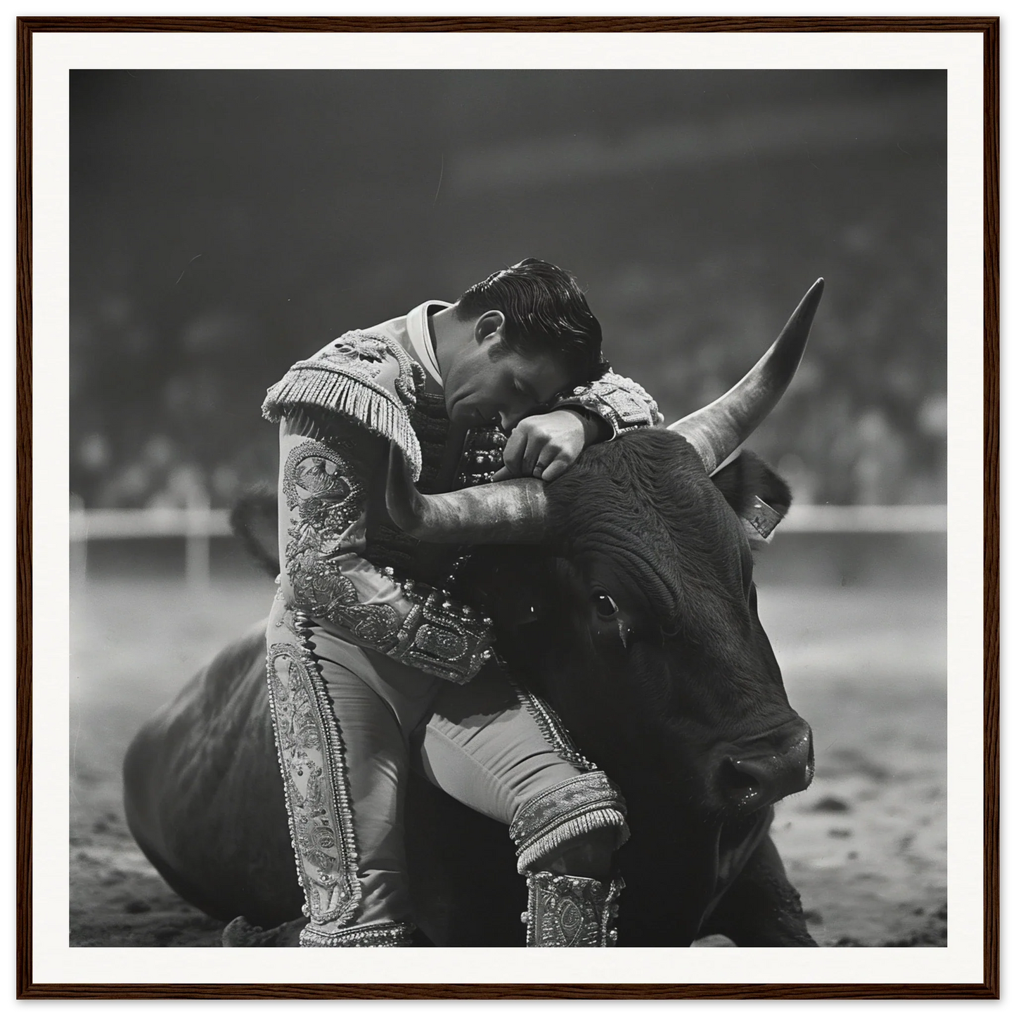 Close-up of a matador wrestling a bull in special edition art framed wall art