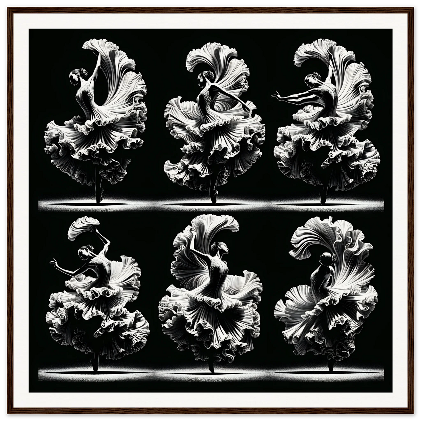 Six ruffled white parrot tulips in Ethereal Ballet Whirl framed poster art