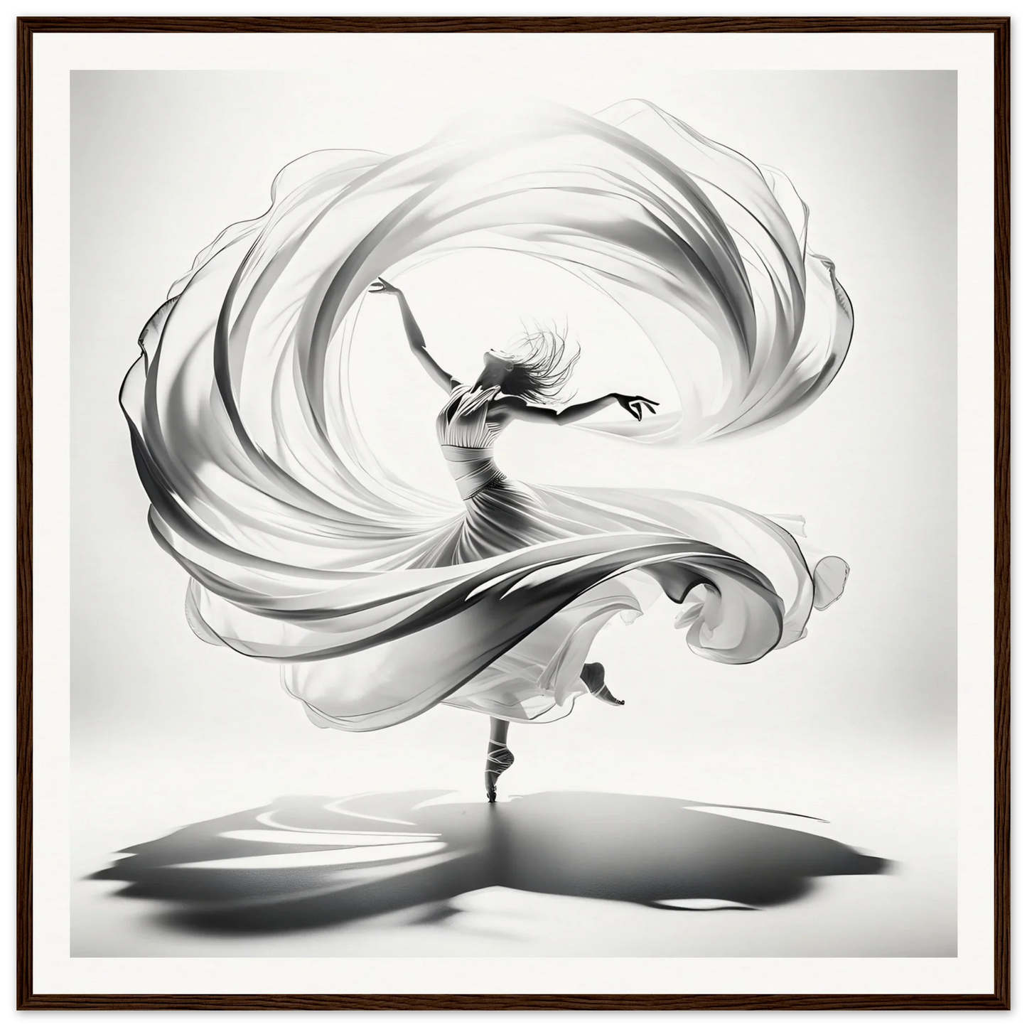 Graceful dancer in flowing fabric illustrating Ethereal Vortex Symphony framed poster