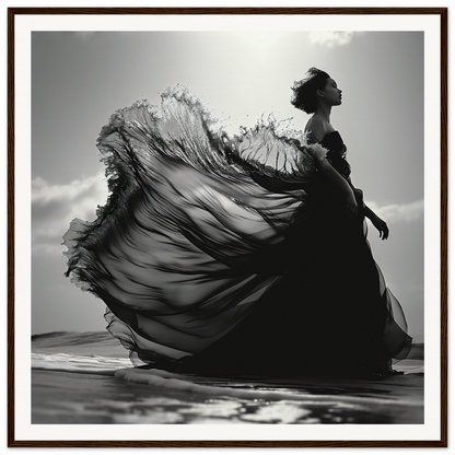 Silhouette of a black dress flowing like the Ethereal Wave Serenade in motion