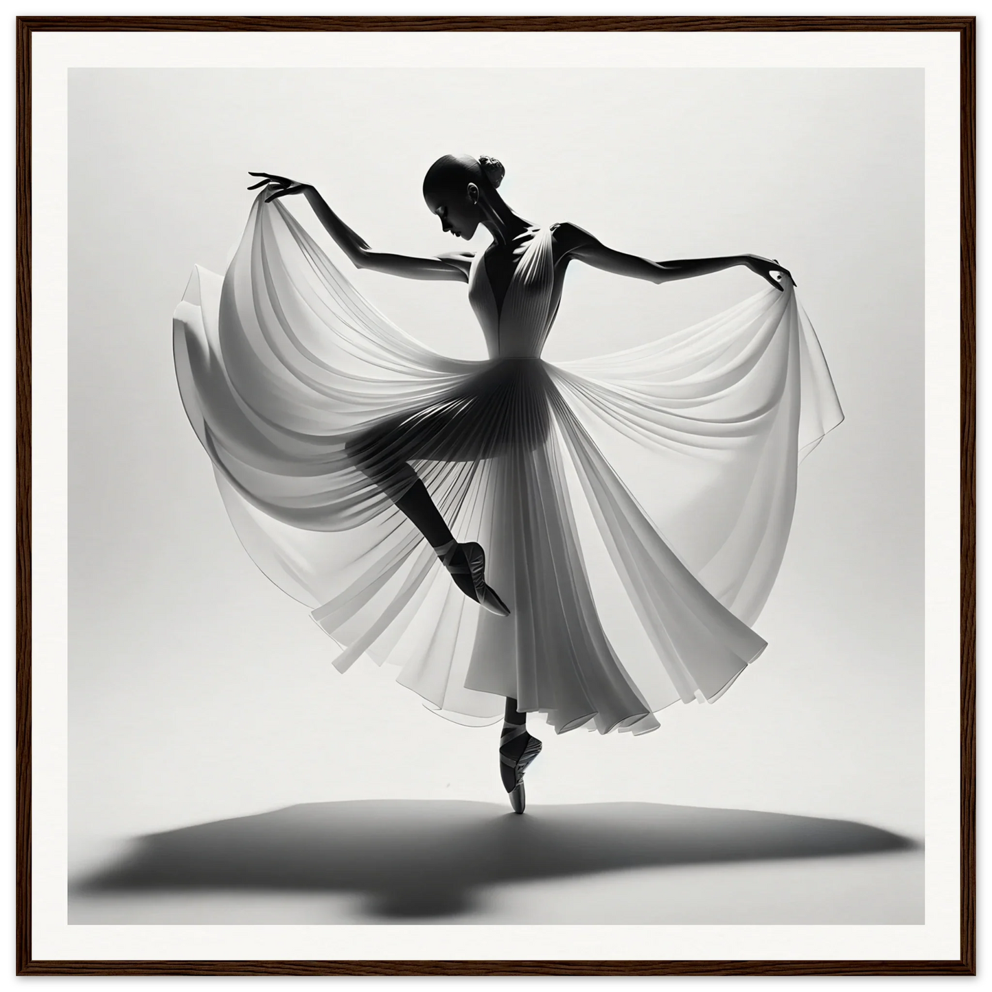 Silhouetted ballet dancer en pointe with flowing fabric in Graceful Ballet Silence art