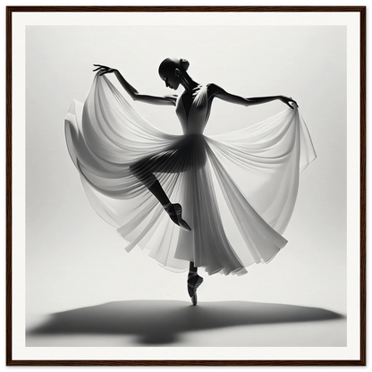 Silhouetted ballet dancer en pointe with flowing fabric in Graceful Ballet Silence art