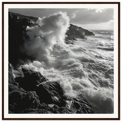 Powerful ocean waves crash against rocky cliffs in Infinite Nautical Poem wall art