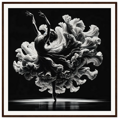 Dancer in flowing white dress forms a floral silhouette, capturing Kinetic Elegance Reverie