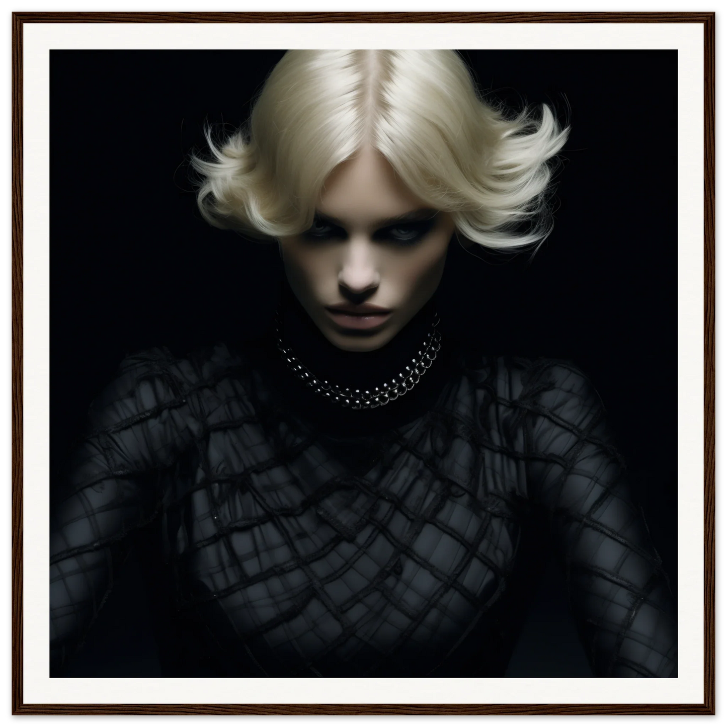 Dramatic portrait with platinum blonde hair in Luminous Gothic Whispers artwork