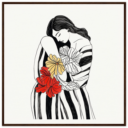 Line drawing of a figure in a striped dress with flowers from Blossom Dreamscape Odyssey