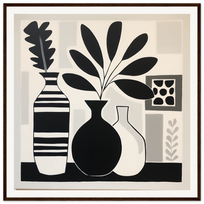 Black and white still life of vases with plants from Stillness Serenade Meditations art