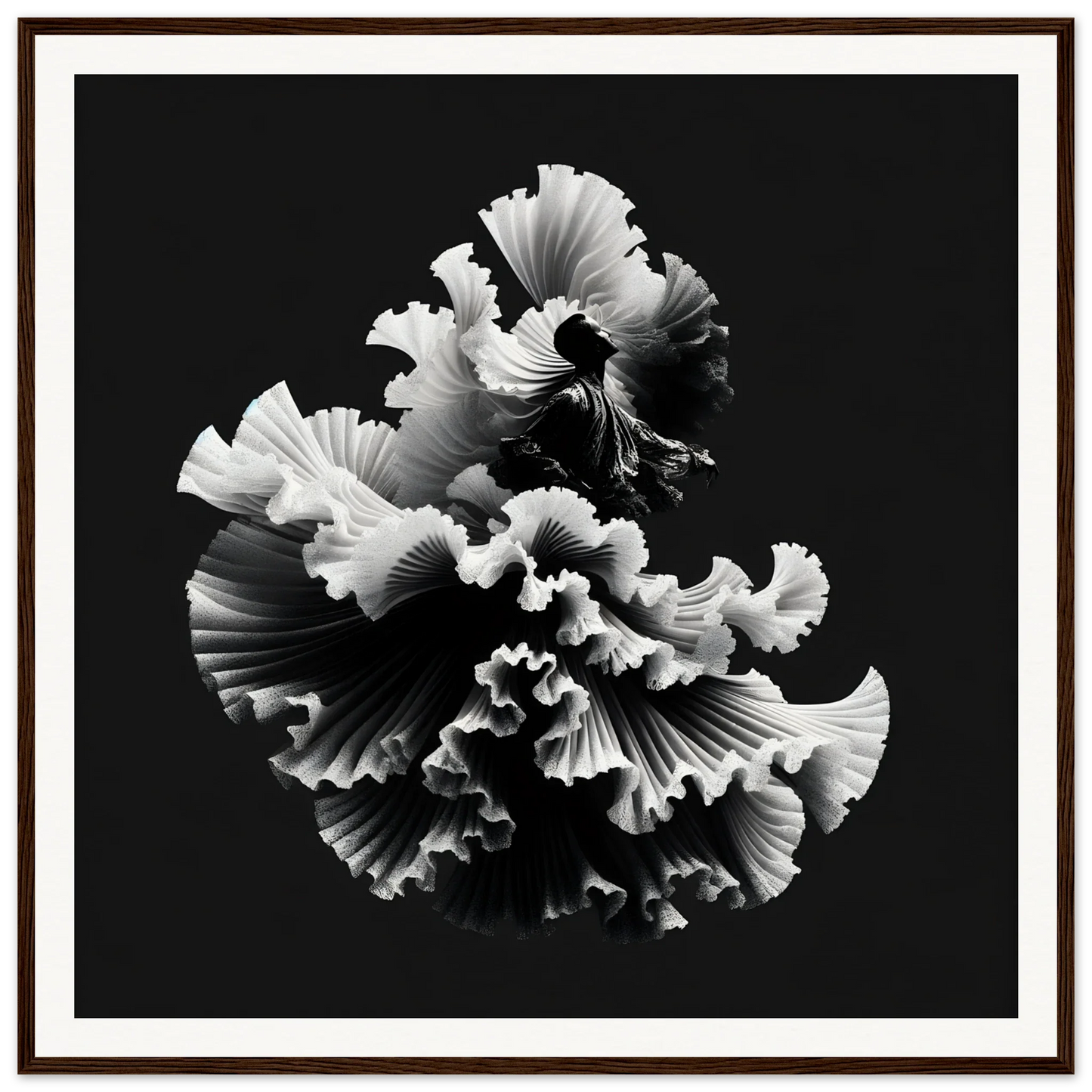 Ruffled white coral-like petals in a spiral for Swirling Euphoria Unbound art