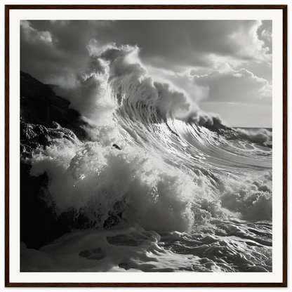 Dramatic ocean wave crashing on rocks in Tempestuous Dance Tribute framed poster