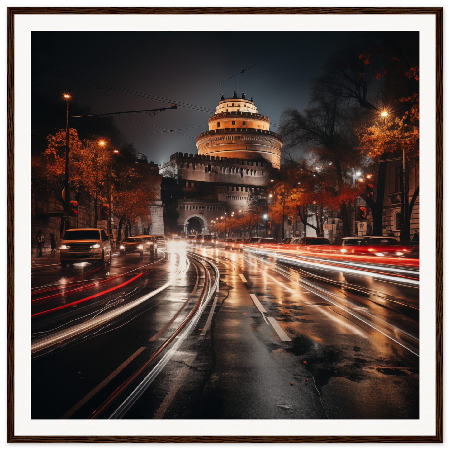 Illuminated domed building at night in framed urban night for Urban Time Lapse special edition art