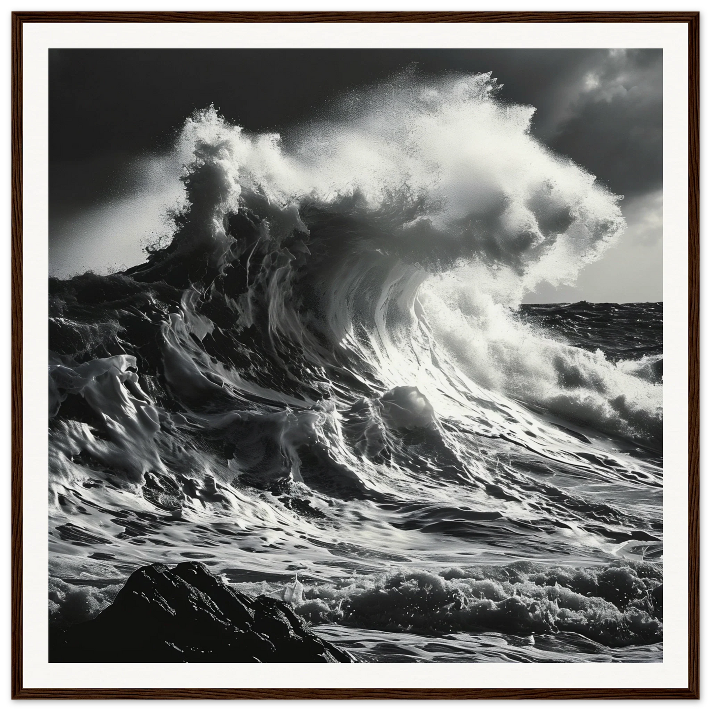 Dramatic black and white ocean wave crashing in Wave’s Fury Howl special edition art™