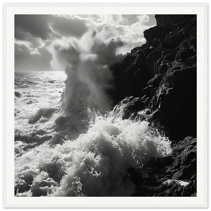 A stunning ocean wave crashing on cliffs, perfect for the Dance Infernal Embrace art