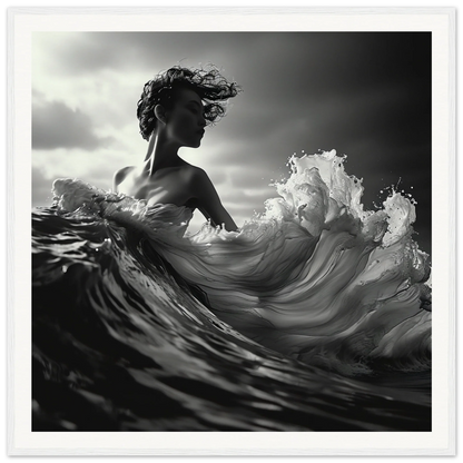 Dramatic black and white image of a figure in crashing waves for Ebb Undulate Insights