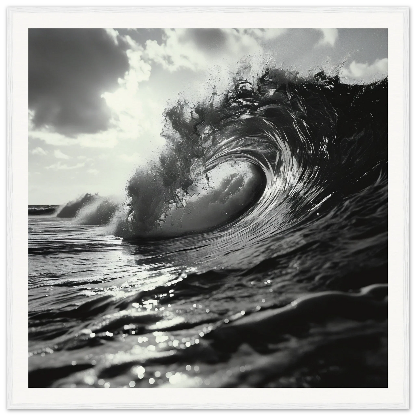 Stunning curling ocean wave with spray in Eternal Wave Symphony framed poster art