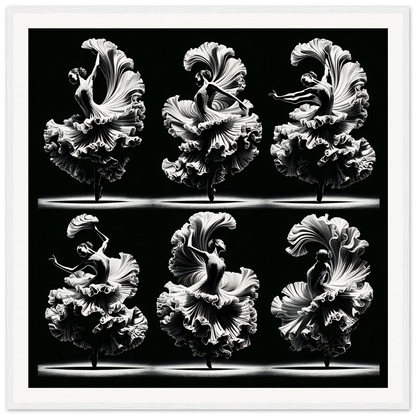 Ruffled Parrot Tulips in six black and white frames from Ethereal Ballet Whirl