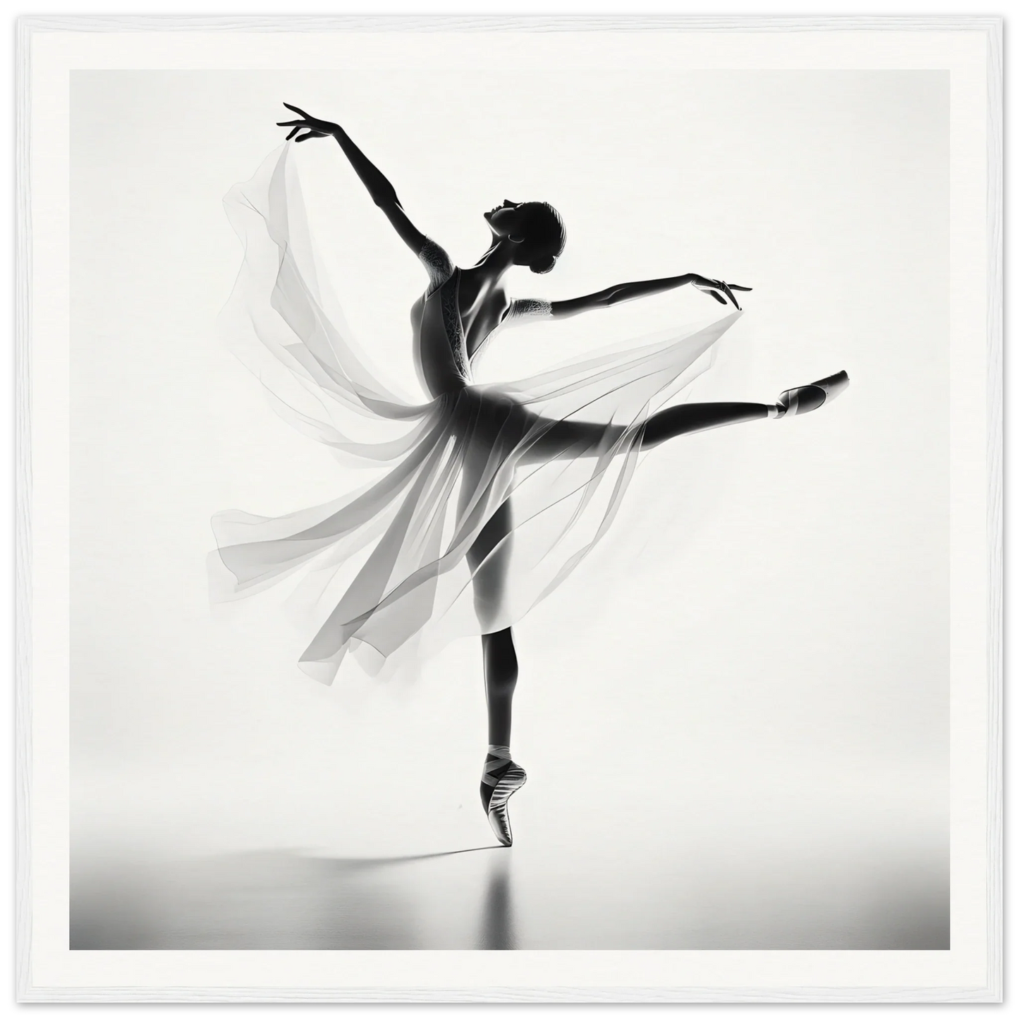 Graceful ballet dancer in flowing dress doing arabesque in Ethereal Grace’s Whisper art