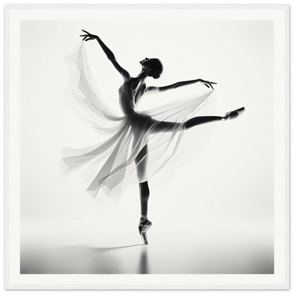 Graceful ballet dancer in flowing dress doing arabesque in Ethereal Grace’s Whisper art