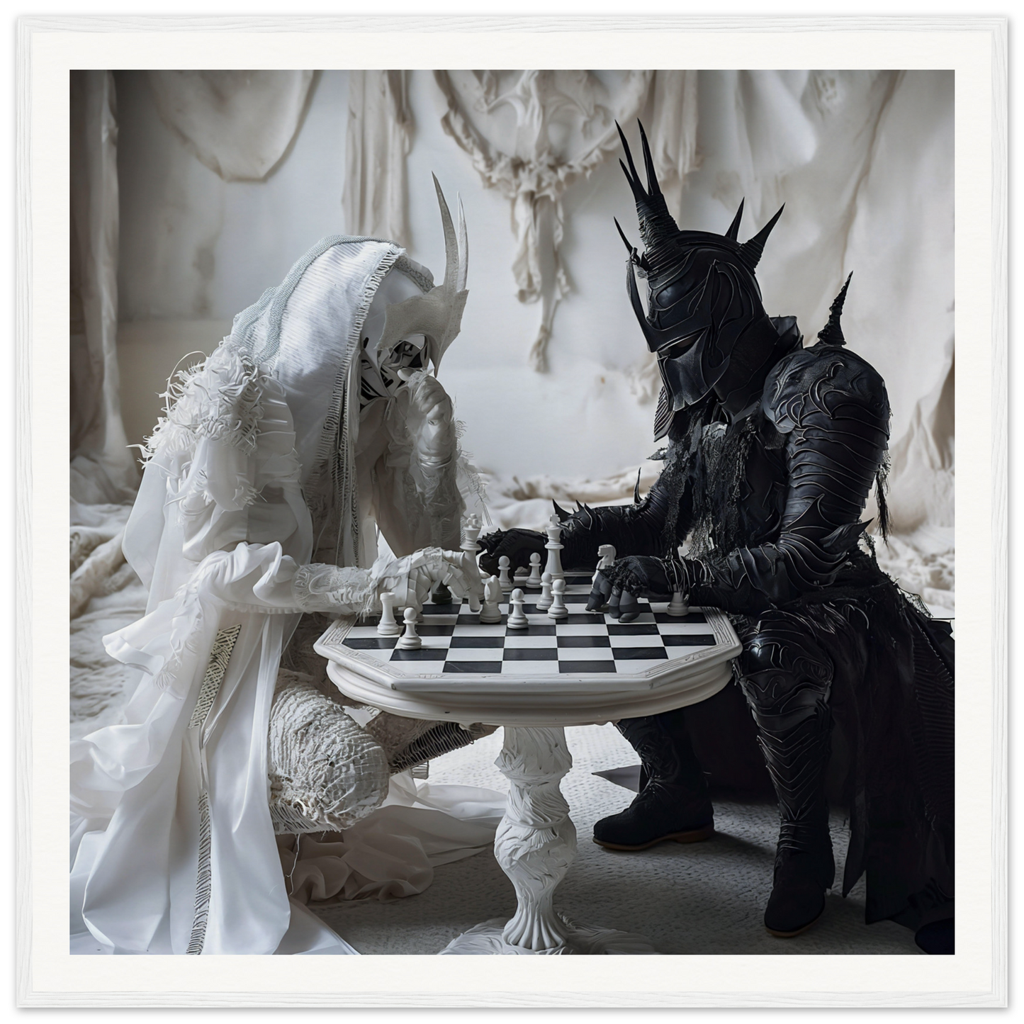 Chess game with fantasy royalty figures in Kindled Celestial Dance framed poster art