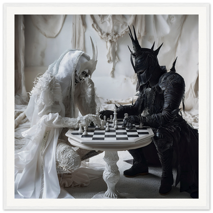 Chess game with fantasy royalty figures in Kindled Celestial Dance framed poster art