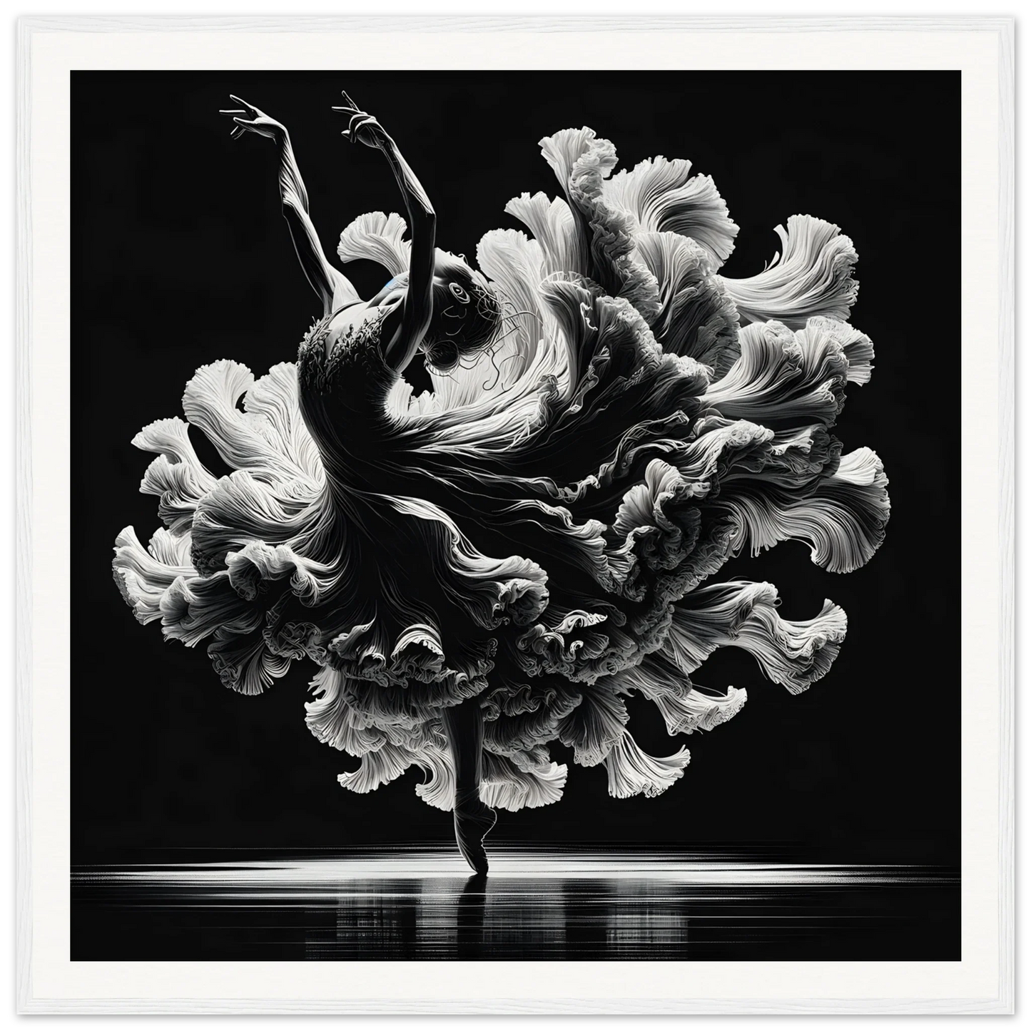 Dancer in flowing dress creates a floral silhouette for Kinetic Elegance Reverie