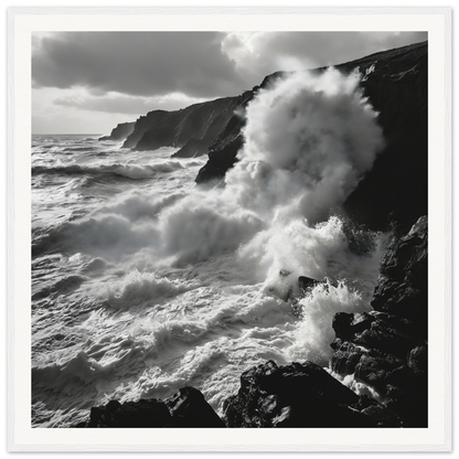 Powerful ocean waves crashing on rocky cliffs from Ocean’s Untamed Poems special edition art™